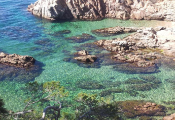 Eaux turquoise limpides et rochers au Resort Begur 3 en Espagne, vue sur la côte par temps ensoleillé.