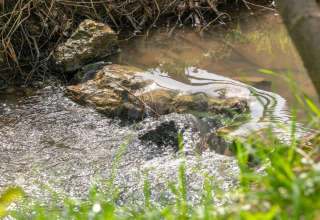 Klein beekje met stromend water en stenen bij Robinzonski Kamp Hofman, Kroatië.