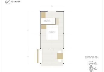 Plano de la Cottage Family Tent en Wecamp Cadaqués, España, para 4 personas, sin baño, sin cocina, admite mascotas.