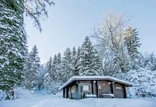 Snow-covered Chalet Catharina im Brixental in Austria, nestled among snowy trees in a peaceful winter setting.