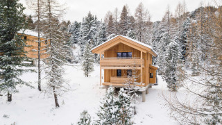 Treehouse called Nature chalets Turracher Höhe 1 surrounded by snowy trees in a peaceful winter forest.