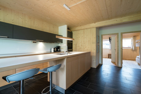 Moderne Küche im Kreischberg Chalets 21 in Österreich mit Holzverkleidung und eleganter Einrichtung.