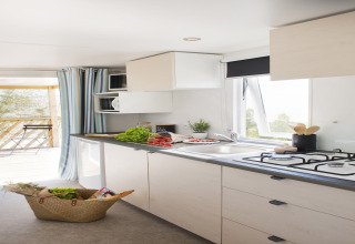 Cuisine moderne au chalet 'Vlaamse gaai' en Belgique, légumes frais et décoration lumineuse.