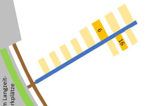 Map showing boat berths, including slots 6 and 16, at a houseboat named Floating 33 in Germany marina.