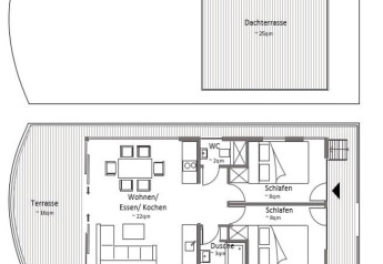 Plano de la casa flotante 'Family & Friends LP 4 / 3 Personen' con terraza y habitaciones en Alemania.