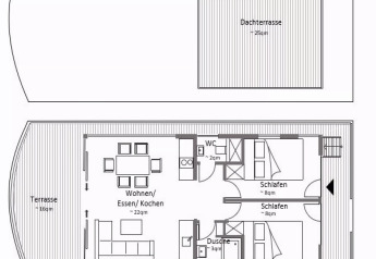 Planimetria della houseboat 'Family & Friends with Dog LP 8', con stanze, terrazza e terrazza sul tetto.