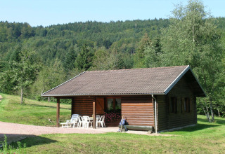Chalet 'Ronds Chetys' in Francia, immerso nella natura tra alberi e prati verdi su uno sfondo collinare.