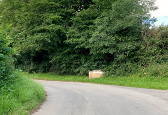 Kronkelende weg vol groene bomen bij de Hundle Dale pod in het Verenigd Koninkrijk.