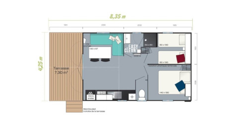 Planimetria dei Beach Lodges ad Arden Parks Tulderheyde con camere da letto, terrazza e cucina.