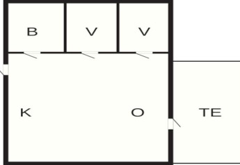 Planimetria di una casa vacanze per 4 persone a Smedstorp, Svezia, con stanze B, V, K, O e TE.
