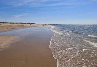 Strandzicht bij het 6-persoons vakantiehuis in Blåvand, Denemarken, met zee en heldere lucht.