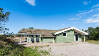 Casa vacanze verde per 6 persone con tetto d’erba a Blåvand, immersa nella natura e sotto cielo limpido.