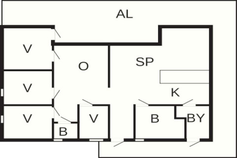 Plantegning af Cozy Sea House med gæstehytte i Sverige, der viser værelser, badeværelser og køkkenområder.