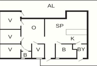 Plantegning af Cozy Sea House med gæstehytte i Sverige, der viser værelser, badeværelser og køkkenområder.