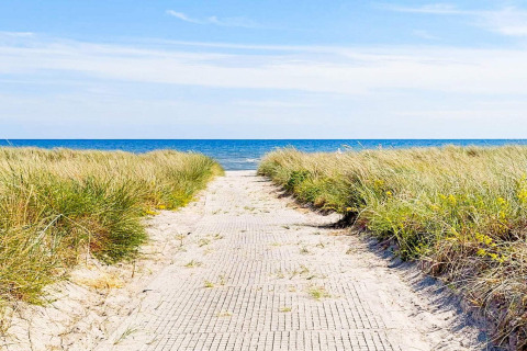 Chemin à travers les dunes menant à la mer à une maison de vacances 10 personnes à Sæby, Danemark, par beau temps.
