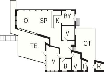 Plattegrond van een vakantiehuis voor 6 personen in Bryrup, Denemarken, met zichtbare kamerverdeling.
