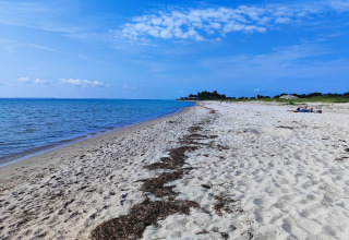 Strandbillede ved ferieboligen '8 personers feriehus i Sydals', Danmark, med sand, hav og blå himmel.