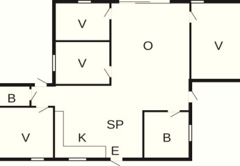 Plan d'une maison de vacances pour 8 personnes à Ansager, Danemark, avec chambres, salon et cuisine.