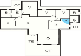 Plattegrond van 12-persoons vakantiehuis in Millinge, Denemarken, met kamers, badkamer en zwembad.