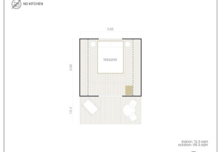 Plattegrond van Cabin Tent safaritent voor 2 volwassenen, zonder badkamer, douche, keuken of huisdieren.
