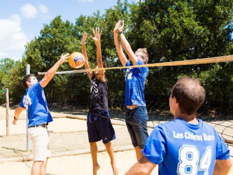Gli ospiti giocano a pallavolo al parco vacanze Domaine des Chênes Blancs in Provenza, Francia.