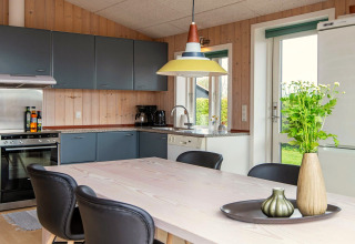 Moderne køkken og spisestue i feriebolig for 4 personer i Haderslev, Danmark, med stilfuld indretning.