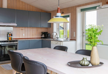 Moderne køkken og spisestue i feriebolig for 4 personer i Haderslev, Danmark, med stilfuld indretning.