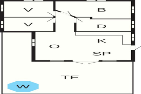 Plan d'une maison de vacances à Haderslev pour 4 personnes : chambres, terrasse et spa extérieur.