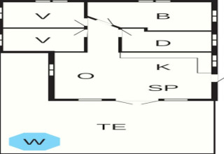 Plan d'une maison de vacances à Haderslev pour 4 personnes : chambres, terrasse et spa extérieur.