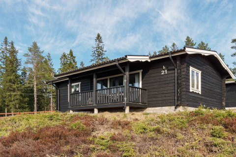 Zwart houten vakantiehuis voor 6 personen in Kopparberg met veranda, gelegen in een bosrijke omgeving.