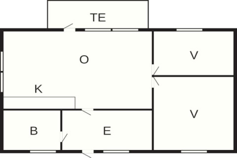 Plattegrond van een 6-persoons vakantiehuis in Kopparberg, Zweden, met gemarkeerde kamers en ingangen.