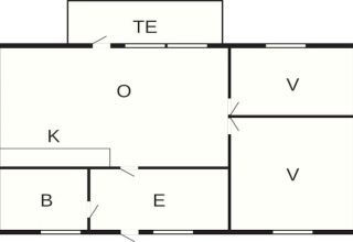Plattegrond van een 6-persoons vakantiehuis in Kopparberg, Zweden, met gemarkeerde kamers en ingangen.