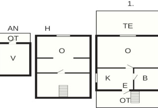 Planimetria di casa vacanze per 6 persone a Vaxholm, Svezia, con stanze e terrazza evidenziate.