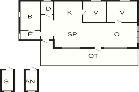Plattegrond van een 7-persoons vakantiehuis in Jarfjord, Zweden, met gemarkeerde kamers in het chalet.