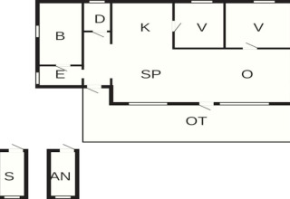 Plattegrond van een 7-persoons vakantiehuis in Jarfjord, Zweden, met aangeduide ruimtes in het chalet.
