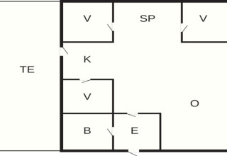 Pianta della casa vacanze per 7 persone a Hjørring, Danimarca, con stanze, cucina e terrazza.
