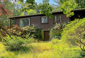Casa vacanze per 4 persone a Reksteren, Danimarca, immersa tra alberi e vegetazione rigogliosa.