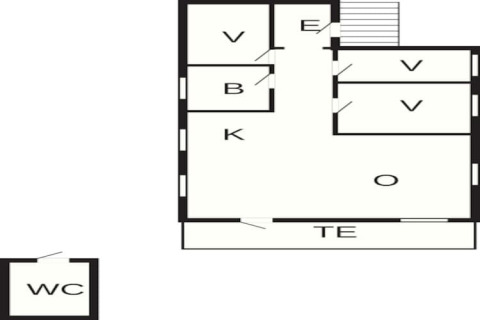 Plattegrond van een 4-persoons vakantiehuis in Reksteren, Denemarken, met kamers en terras.