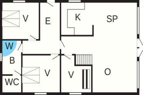 Plattegrond van een vakantiehuis voor 10 personen in Hadsund, Denemarken, met kamers, badkamer en keuken.