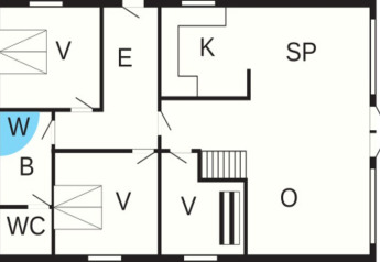 Plattegrond van een vakantiehuis voor 10 personen in Hadsund, Denemarken, met kamers, badkamer en keuken.