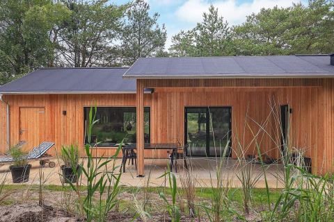Houten vakantiewoning met terras en ligzetels in het groene Ålbæk, Denemarken, voor 8 personen.