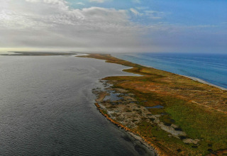 Coastline near Hadsund, Denmark. Aerial view of beach, sea, and landscape close to the 6-person holiday lodge.