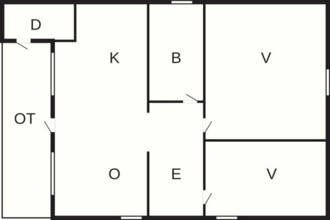 Plan d'étage d'une maison de vacances pour 6 personnes à Olden, Danemark, avec pièces étiquetées.