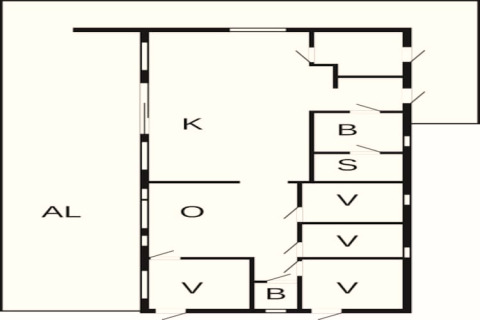 Planimetria di Spacious Lakeside Villa in Svezia con soggiorno, camere da letto, bagni e cucina.