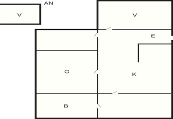 Pianta di una casa vacanza per 4 persone a Tjörnarp, Svezia, con tutte le stanze e annesso separato.