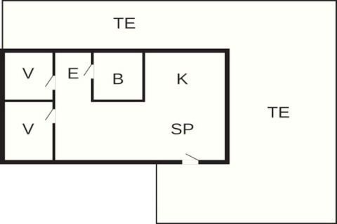 Planimetria di una casa vacanze per 4 persone a Norrtälje, Svezia, con stanze e terrazza evidenziate.