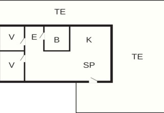 Plattegrond van een 4-persoons vakantiewoning in Norrtälje, Zweden, met kamers en terras aangegeven.