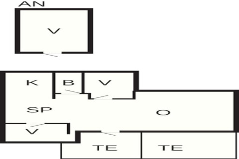 Plan d'une maison de vacances pour 6 personnes à Melby, Danemark, avec chambres et terrasse.