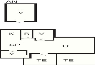 Plan d'une maison de vacances pour 6 personnes à Melby, Danemark, avec chambres et terrasse.