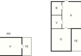Plattegrond van een 6-persoons vakantiehuis in Mönsterås, Zweden, met woonkamer, keuken en terras.